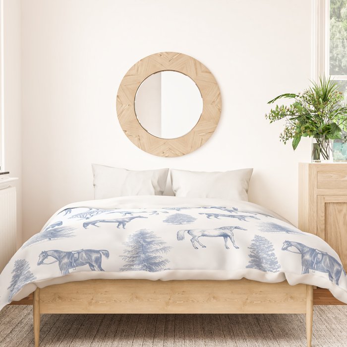 HORSES and TREES Blue Monochrome Toile Pattern  Duvet Cover Gallery Image 3