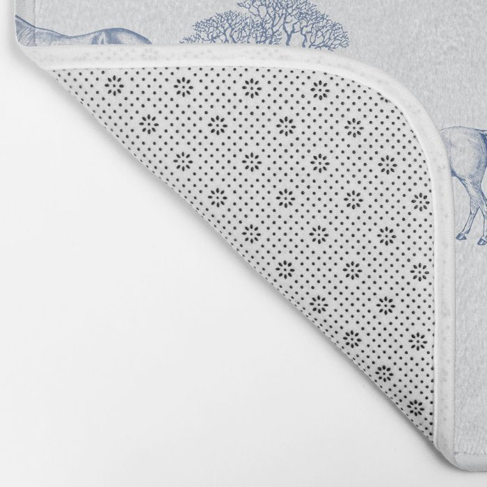 HORSES and TREES Blue Monochrome Toile Pattern  Bath Mat Gallery Image 2