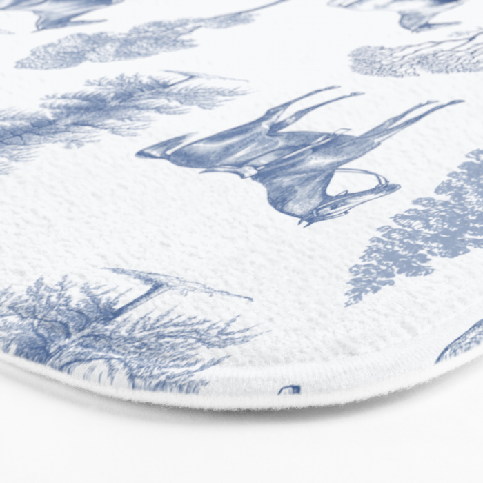 HORSES and TREES Blue Monochrome Toile Pattern  Bath Mat Gallery Image 3