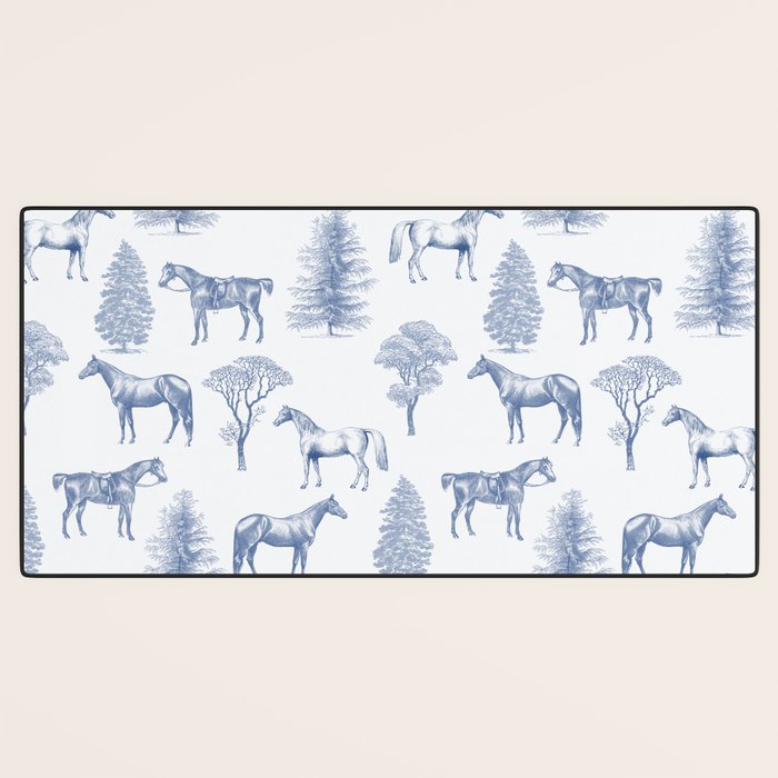 HORSES and TREES Blue Monochrome Toile Pattern  Desk Mat Gallery Image 3
