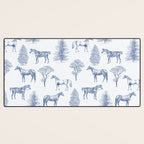 HORSES and TREES Blue Monochrome Toile Pattern  Desk Mat Gallery Image 3