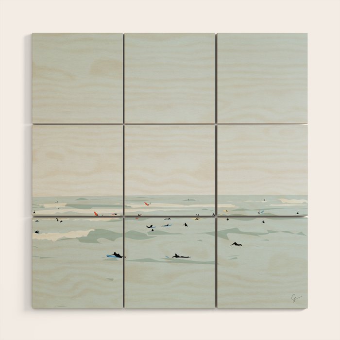 Tiny Surfers in Lima Wood Wall Art Gallery Image 1