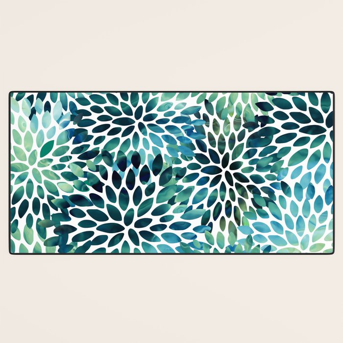 Floral Watercolor, Navy, Blue Teal, Abstract Watercolor Desk Mat Gallery Image 3