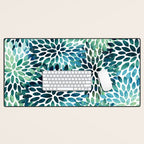 Floral Watercolor, Navy, Blue Teal, Abstract Watercolor Desk Mat Gallery Image 1