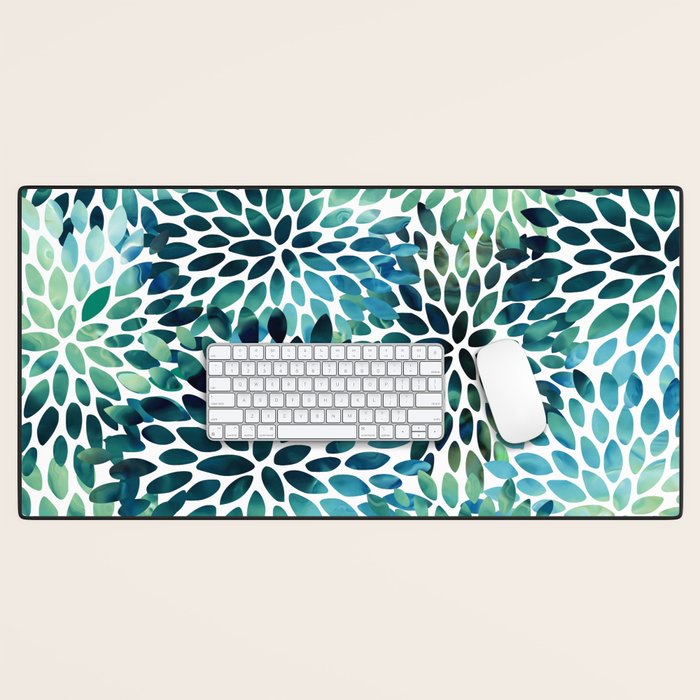 Floral Watercolor, Navy, Blue Teal, Abstract Watercolor Desk Mat Gallery Image 1