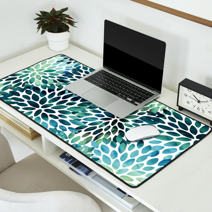 Floral Watercolor, Navy, Blue Teal, Abstract Watercolor Desk Mat Gallery Image 2