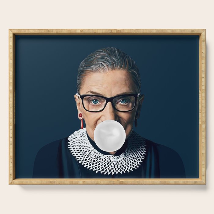 Ruth Bader Ginsburg Blowing White Bubble gum Serving Tray Gallery Image 1