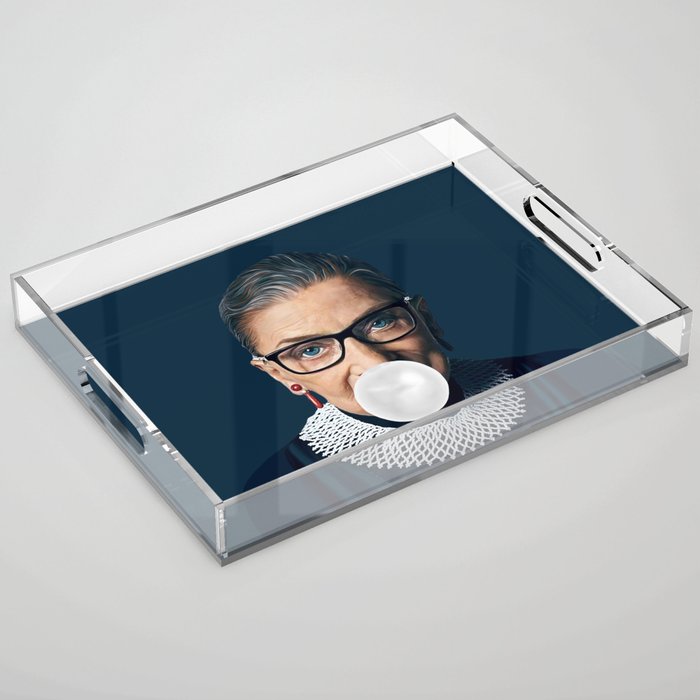 Ruth Bader Ginsburg Blowing White Bubble gum Acrylic Tray Gallery Image 1