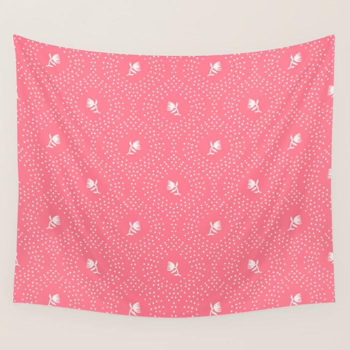 Wild Dotted Florals - Bold Coral Abstract Pattern Wall Tapestry Gallery Image 4