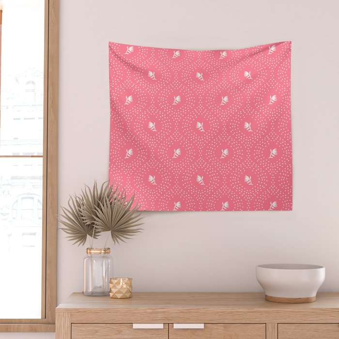 Wild Dotted Florals - Bold Coral Abstract Pattern Wall Tapestry Gallery Image 2