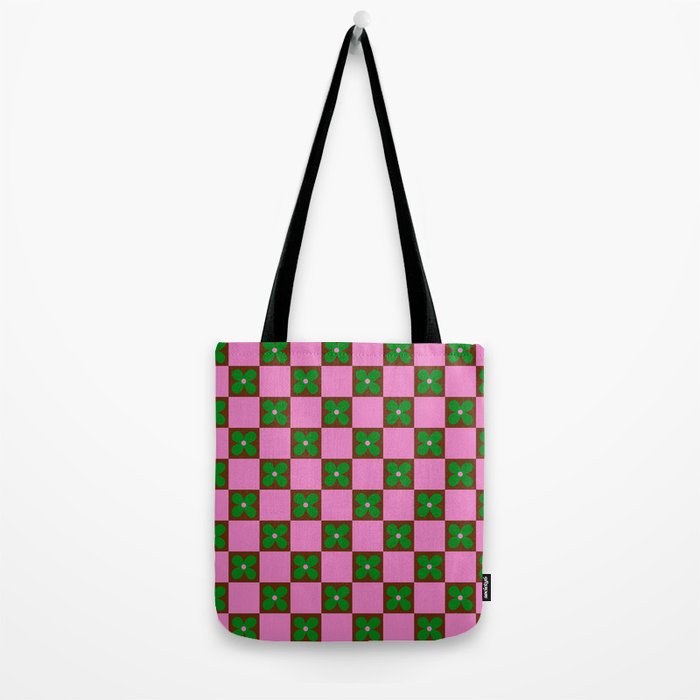 Billie - Floral Checker Tote Bag Gallery Image 2