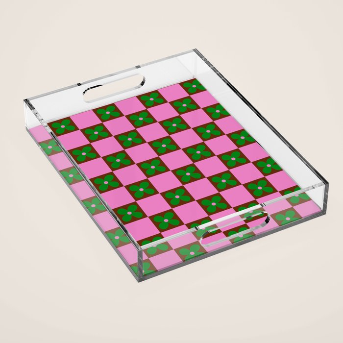 Billie - Floral Checker Acrylic Tray Gallery Image 1