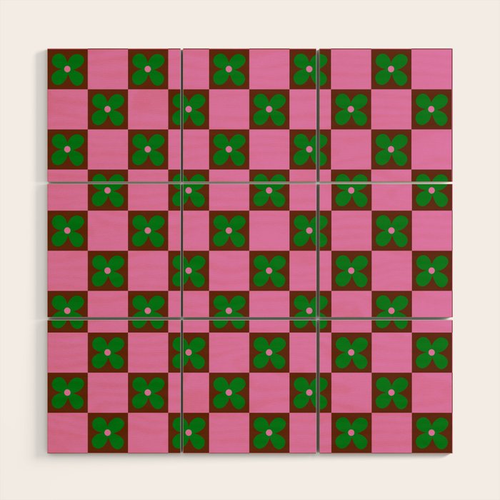 Billie - Floral Checker Wood Wall Art Gallery Image 1