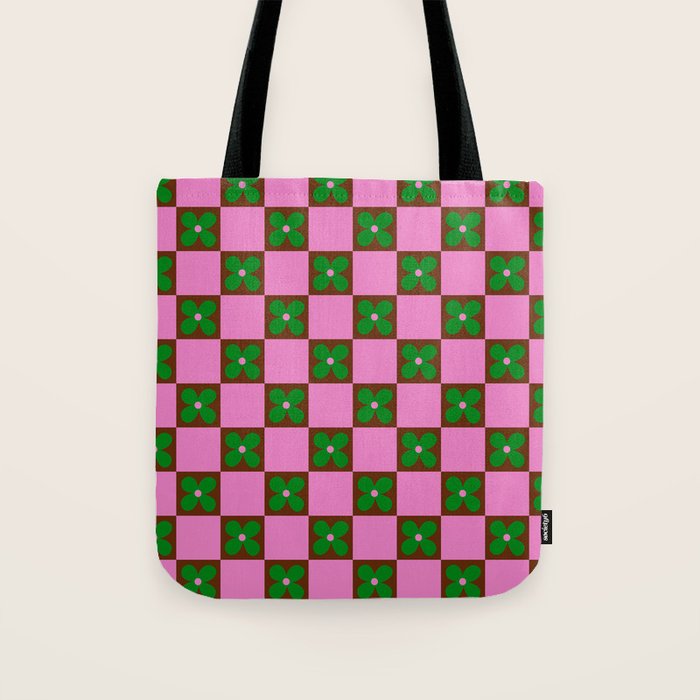 Billie - Floral Checker Tote Bag Gallery Image 1