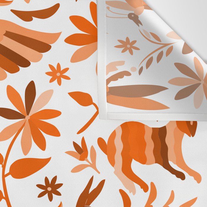 Mexican Otomí Design in Orange Color by Akbaly Wall Tapestry Gallery Image 3