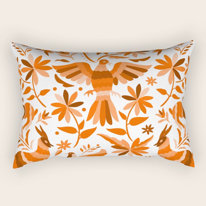 Mexican Otomí Design in Orange Color by Akbaly Rectangular Pillow Gallery Image 1