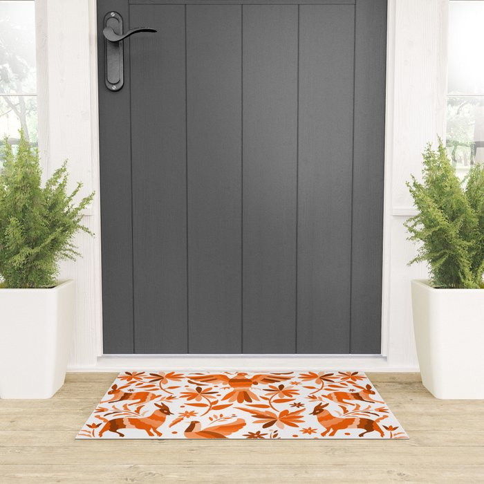 Mexican Otomí Design in Orange Color by Akbaly Welcome Mat Gallery Image 3