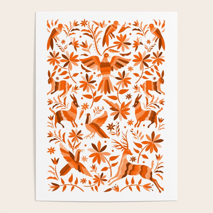 Mexican Otomí Design in Orange Color by Akbaly Poster Gallery Image 1