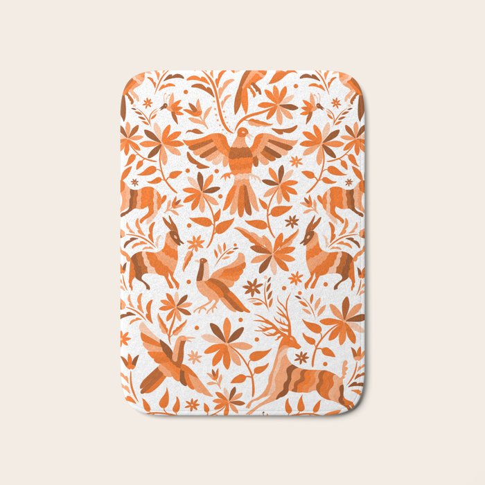 Mexican Otomí Design in Orange Color by Akbaly Bath Mat Gallery Image 1