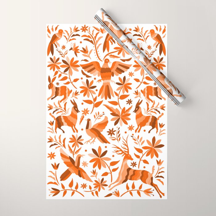 Mexican Otomí Design in Orange Color by Akbaly Wrapping Paper Gallery Image 1