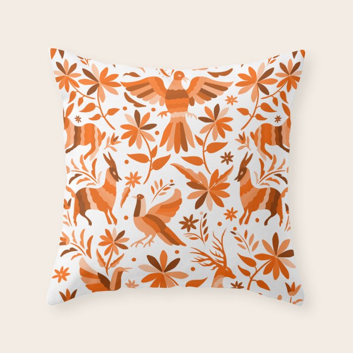 Mexican Otomí Design in Orange Color by Akbaly Throw Pillow Gallery Image 6