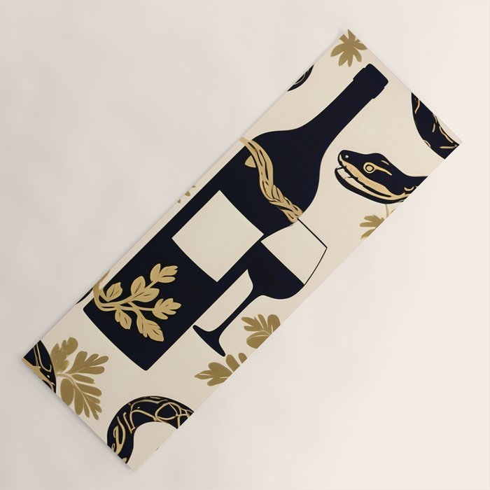 Snakes & Wines, Not Quite Sure If There Were Ladders | Animals Whimsical Drinking Party, Quirky Illustration Line Drawing Wine Alcohol, Vines Game Mystery Sketch Yoga Mat Gallery Image 1