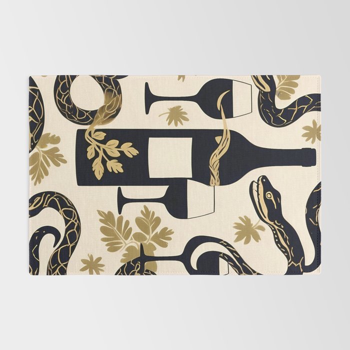 Snakes & Wines, Not Quite Sure If There Were Ladders | Animals Whimsical Drinking Party, Quirky Illustration Line Drawing Wine Alcohol, Vines Game Mystery Sketch Rug Gallery Image 2