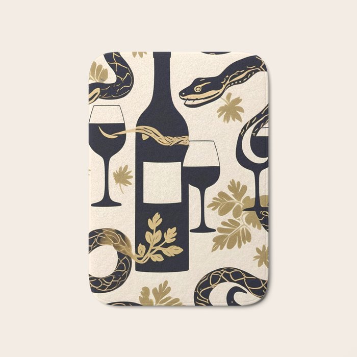 Snakes & Wines, Not Quite Sure If There Were Ladders | Animals Whimsical Drinking Party, Quirky Illustration Line Drawing Wine Alcohol, Vines Game Mystery Sketch Bath Mat Gallery Image 1