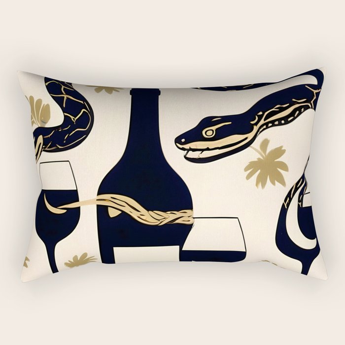 Snakes & Wines, Not Quite Sure If There Were Ladders | Animals Whimsical Drinking Party, Quirky Illustration Line Drawing Wine Alcohol, Vines Game Mystery Sketch Rectangular Pillow Gallery Image 2
