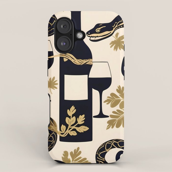 Snakes & Wines, Not Quite Sure If There Were Ladders | Animals Whimsical Drinking Party, Quirky Illustration Line Drawing Wine Alcohol, Vines Game Mystery Sketch iPhone Case Gallery Image 1