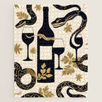 Snakes & Wines, Not Quite Sure If There Were Ladders | Animals Whimsical Drinking Party, Quirky Illustration Line Drawing Wine Alcohol, Vines Game Mystery Sketch Jigsaw Puzzle Gallery Image 1