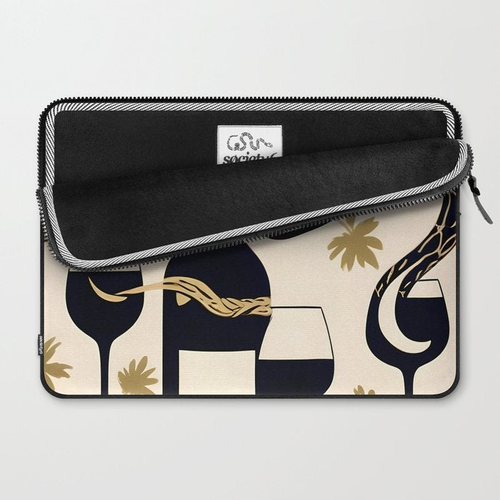 Snakes & Wines, Not Quite Sure If There Were Ladders | Animals Whimsical Drinking Party, Quirky Illustration Line Drawing Wine Alcohol, Vines Game Mystery Sketch Laptop Sleeve Gallery Image 2
