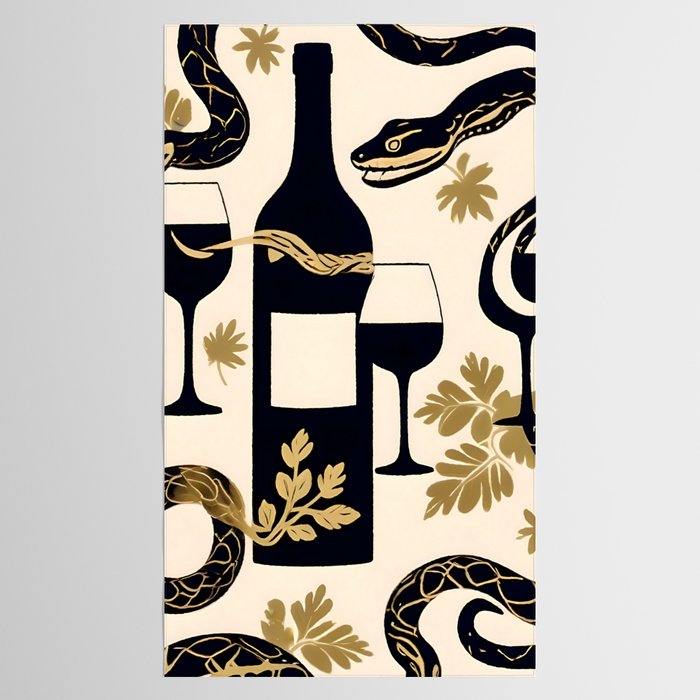 Snakes & Wines, Not Quite Sure If There Were Ladders | Animals Whimsical Drinking Party, Quirky Illustration Line Drawing Wine Alcohol, Vines Game Mystery Sketch Tablecloth Gallery Image 2