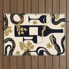 Snakes & Wines, Not Quite Sure If There Were Ladders | Animals Whimsical Drinking Party, Quirky Illustration Line Drawing Wine Alcohol, Vines Game Mystery Sketch Outdoor Rug Gallery Image 1