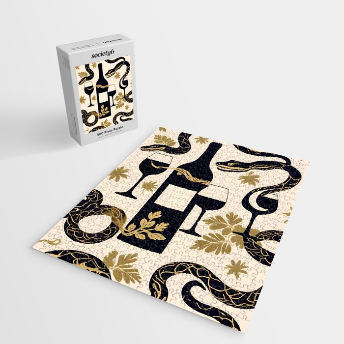 Snakes & Wines, Not Quite Sure If There Were Ladders | Animals Whimsical Drinking Party, Quirky Illustration Line Drawing Wine Alcohol, Vines Game Mystery Sketch Jigsaw Puzzle Gallery Image 2