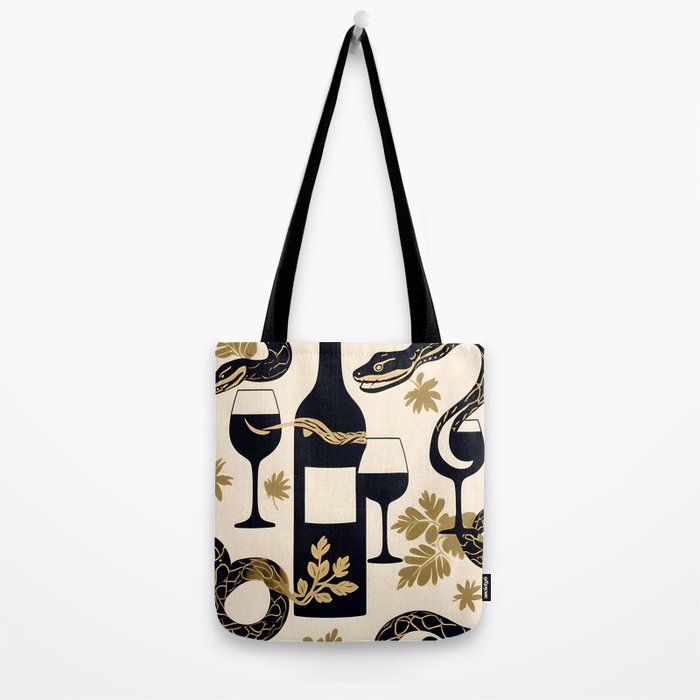 Snakes & Wines, Not Quite Sure If There Were Ladders | Animals Whimsical Drinking Party, Quirky Illustration Line Drawing Wine Alcohol, Vines Game Mystery Sketch Tote Bag Gallery Image 2