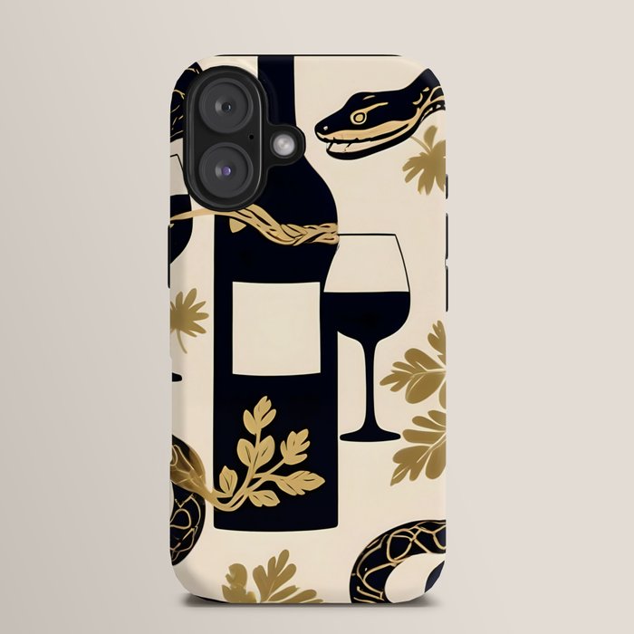 Snakes & Wines, Not Quite Sure If There Were Ladders | Animals Whimsical Drinking Party, Quirky Illustration Line Drawing Wine Alcohol, Vines Game Mystery Sketch iPhone Case Gallery Image 13