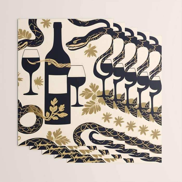 Snakes & Wines, Not Quite Sure If There Were Ladders | Animals Whimsical Drinking Party, Quirky Illustration Line Drawing Wine Alcohol, Vines Game Mystery Sketch Wrapping Paper Gallery Image 3