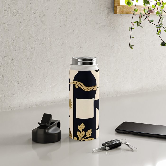 Snakes & Wines, Not Quite Sure If There Were Ladders | Animals Whimsical Drinking Party, Quirky Illustration Line Drawing Wine Alcohol, Vines Game Mystery Sketch Water Bottle Gallery Image 4