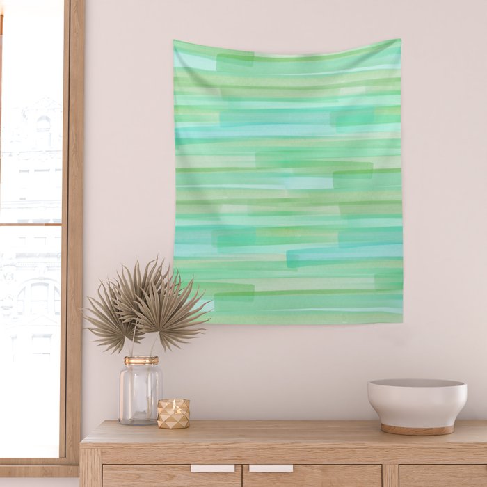 Abstract Watercolor Waves in Ocean Teal Wall Tapestry Gallery Image 2
