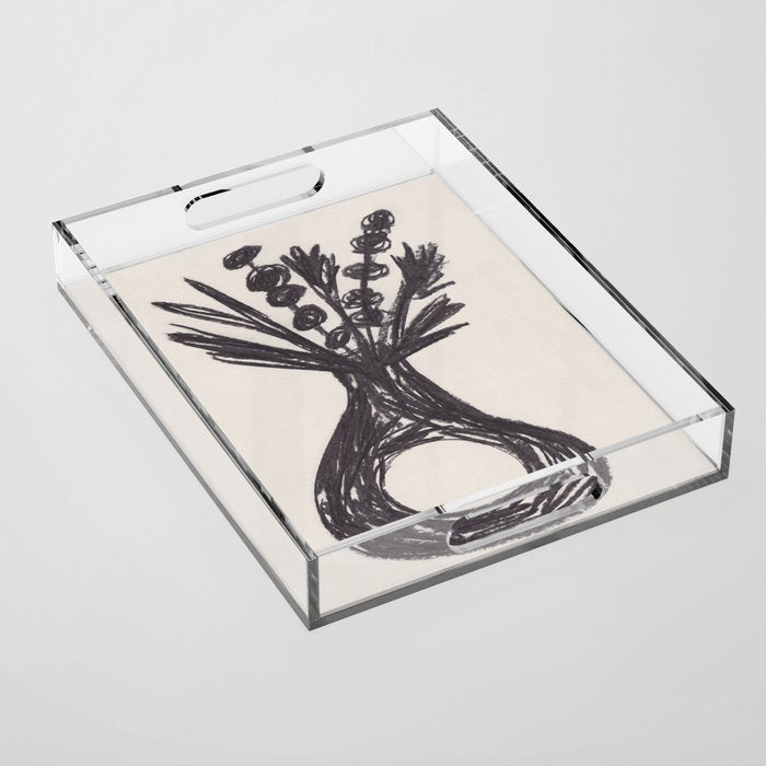 Charcoal florals #1 Acrylic Tray Gallery Image 1