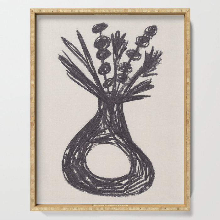 Charcoal florals #1 Serving Tray Gallery Image 1