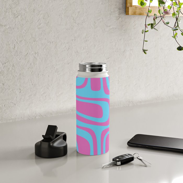 Vaporwave Pink and Blue Retro 80s Palm Springs Abstract Pattern Water Bottle Gallery Image 4