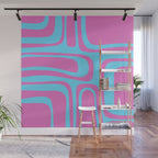 Vaporwave Pink and Blue Retro 80s Palm Springs Abstract Pattern Wall Mural Gallery Image 1