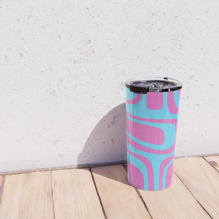 Vaporwave Pink and Blue Retro 80s Palm Springs Abstract Pattern Travel Mug Gallery Image 4