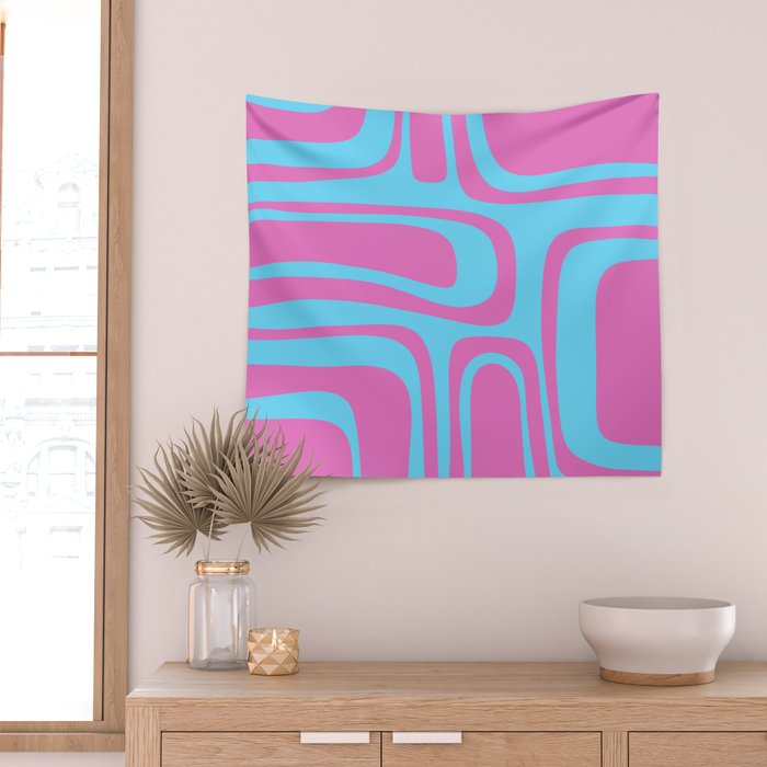 Vaporwave Pink and Blue Retro 80s Palm Springs Abstract Pattern Wall Tapestry Gallery Image 2
