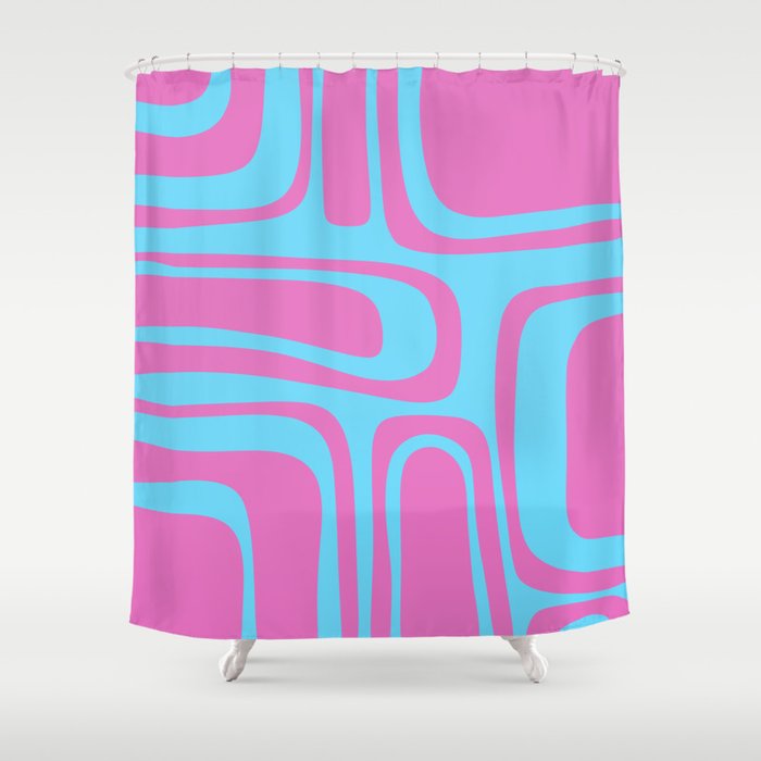 Vaporwave Pink and Blue Retro 80s Palm Springs Abstract Pattern Shower Curtain Gallery Image 1