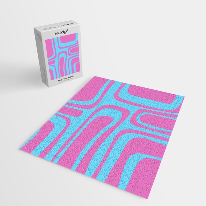 Vaporwave Pink and Blue Retro 80s Palm Springs Abstract Pattern Jigsaw Puzzle Gallery Image 2