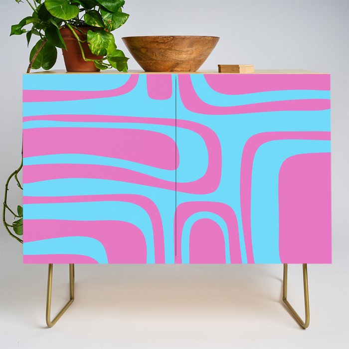 Vaporwave Pink and Blue Retro 80s Palm Springs Abstract Pattern Credenza Gallery Image 1