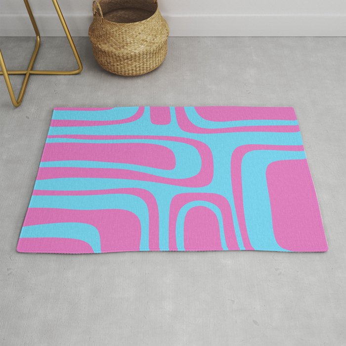 Vaporwave Pink and Blue Retro 80s Palm Springs Abstract Pattern Rug Gallery Image 1